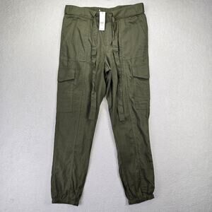 New York Company Joggers Womens S Linen Blend Cargo Tapered Tapered Green NWT